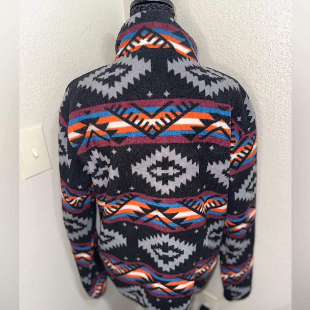 Aztec Southwestern Fleece Jacket Zip Up Tribal Outdoor Cozy Core- Small - Picture 8 of 11